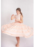 High Neck Peach Tulle Ruffled Twirl Flower Girl Dress